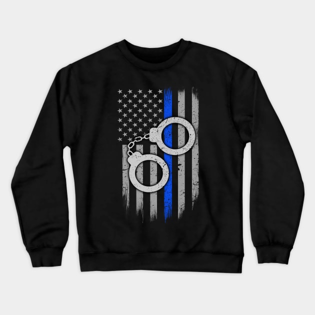 Police Handcuffs Thin Blue Line Flag Crewneck Sweatshirt by bluelinemotivation